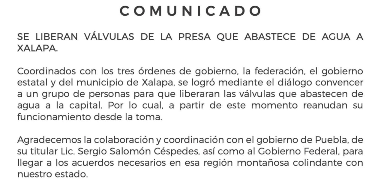 Se liberan válvulas de la presa que abastece de agua a Xalapa