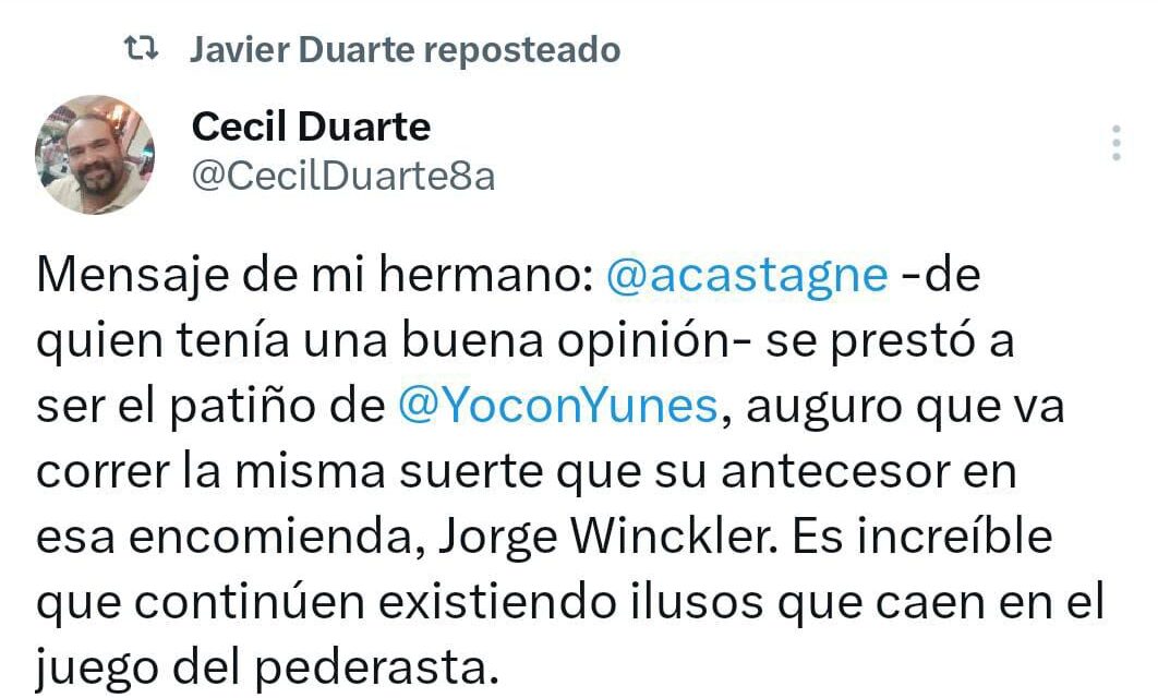 Castagné correrá la misma suerte que Winckler: Duarte