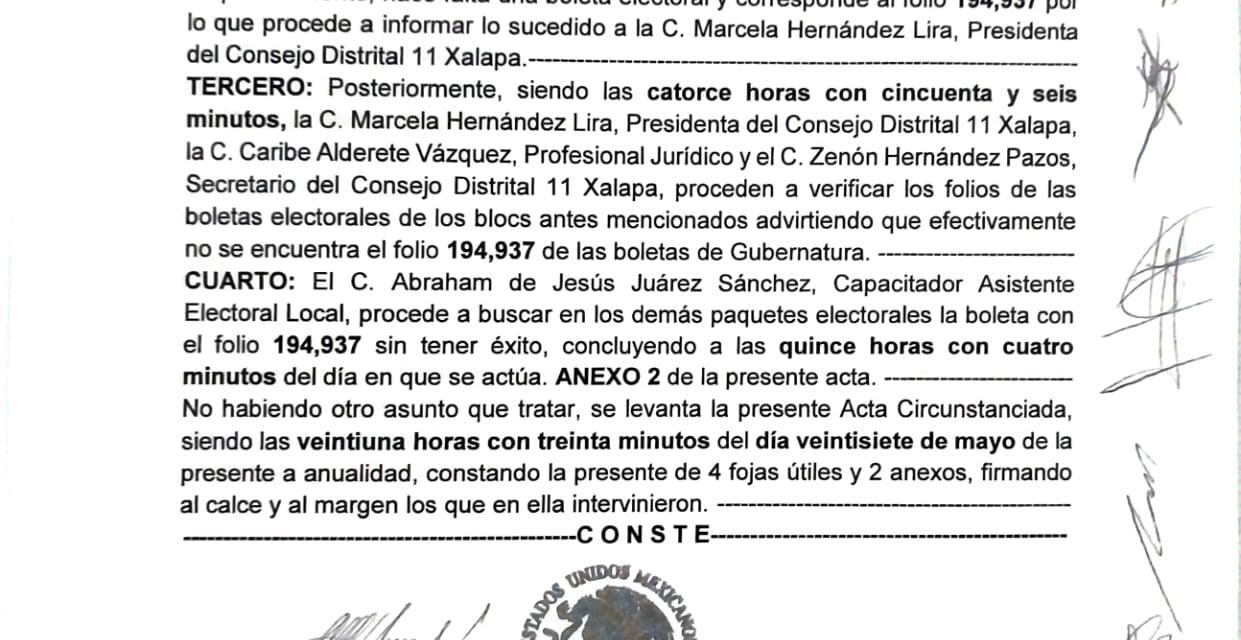 Denuncia PRD pérdida de dos boletas electorales del Consejo Distrital Xalapa II