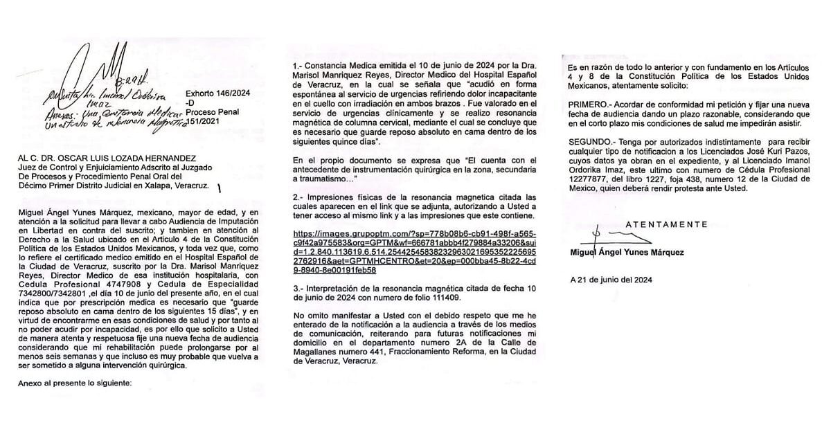 Dice Yunes Márquez que no asistirá a las audiencias “en el corto plazo”