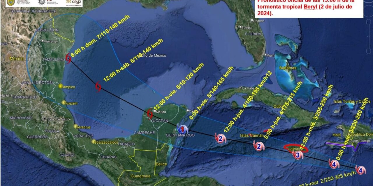 Beryl puede emerger al Golfo de México la noche del viernes para posteriormente dirigirse entre el norte de Veracruz y sur de Texas