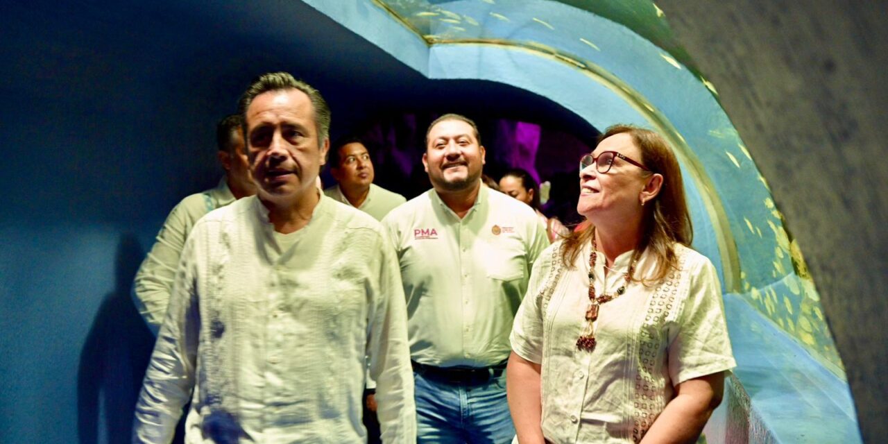 Acompaña Rocío Nahle al gobernador Cuitláhuac García a recorrido en el Aquarium de Veracruz