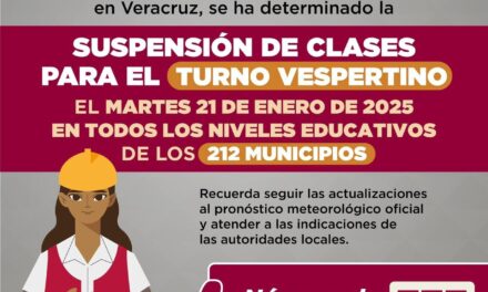 Se suspenden clases en turno vespertino de todo el estado