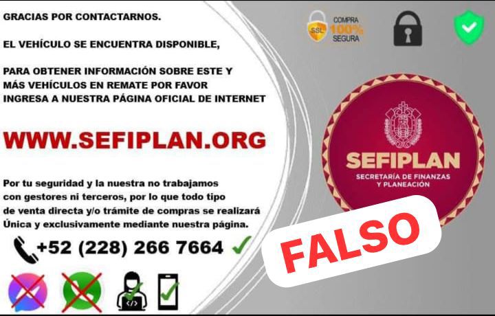 No te dejes engañar, Sefiplan alerta sobre fraude de supuestos remates vehículares